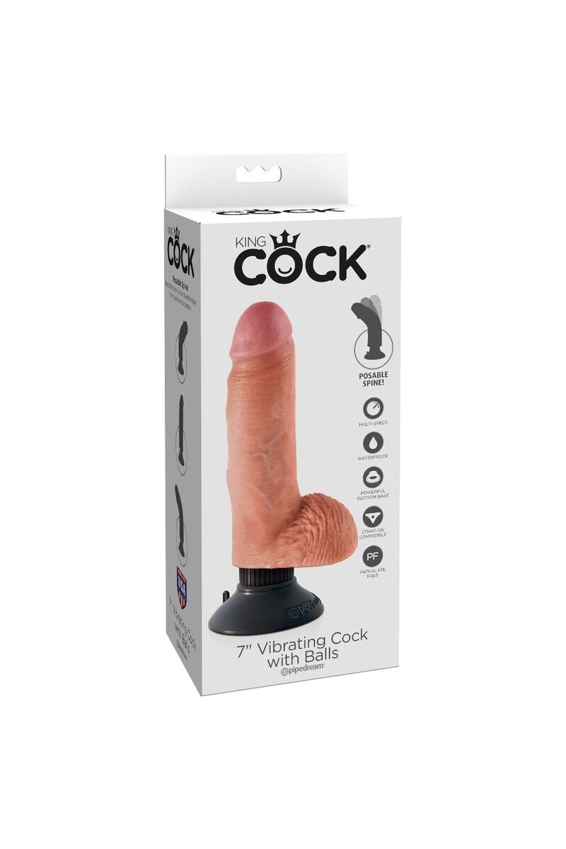 KING COCK - DILDO VIBRADOR CON TESTICULOS 17.78 CM NATURAL