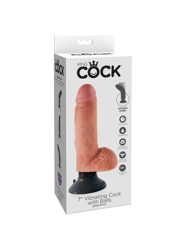 KING COCK - DILDO VIBRADOR CON TESTICULOS 17.78 CM NATURAL