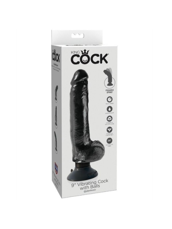 KING COCK - DILDO VIBRADOR CON TESTICULOS 23 CM NEGRO