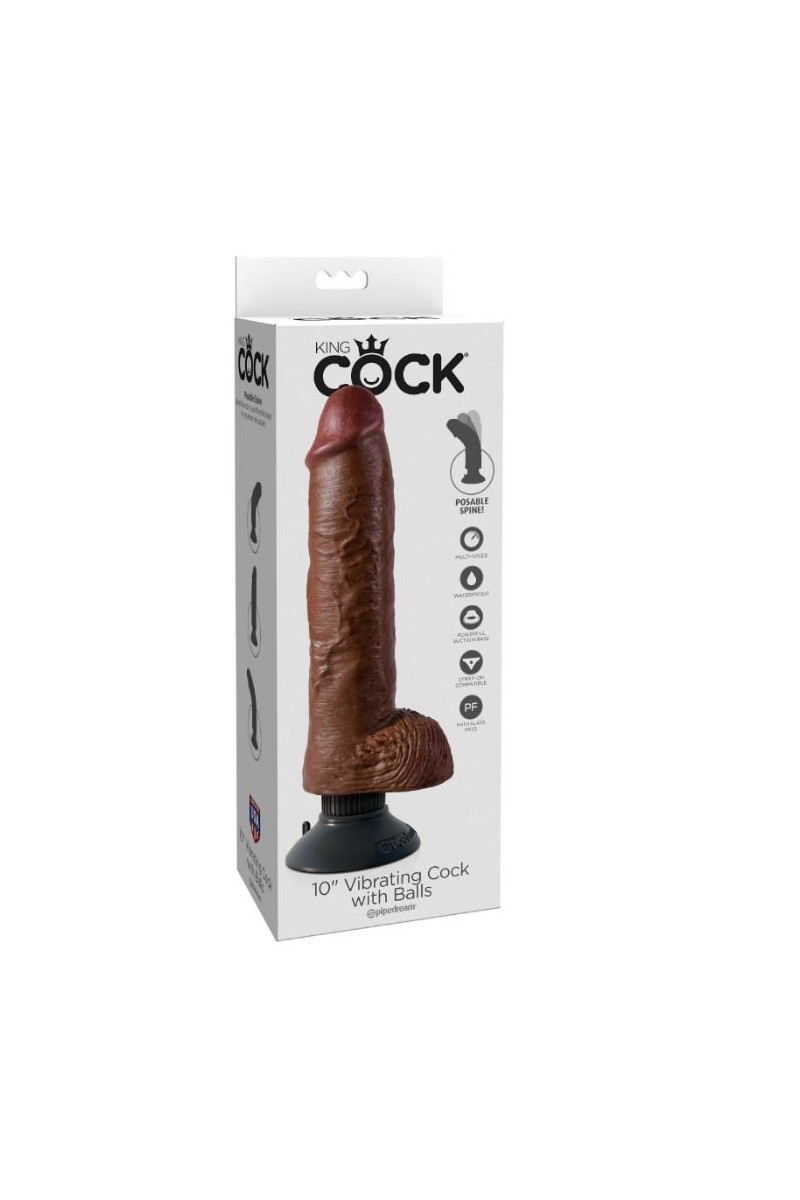 KING COCK - DILDO VIBRADOR CON TESTICULOS 25.5 CM COLOR MARRON