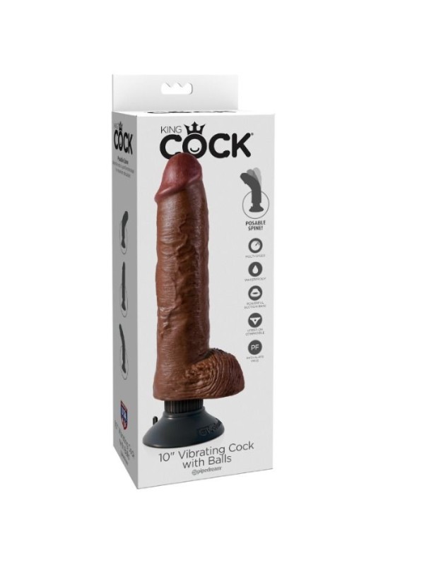 KING COCK - DILDO VIBRADOR CON TESTICULOS 25.5 CM COLOR MARRON