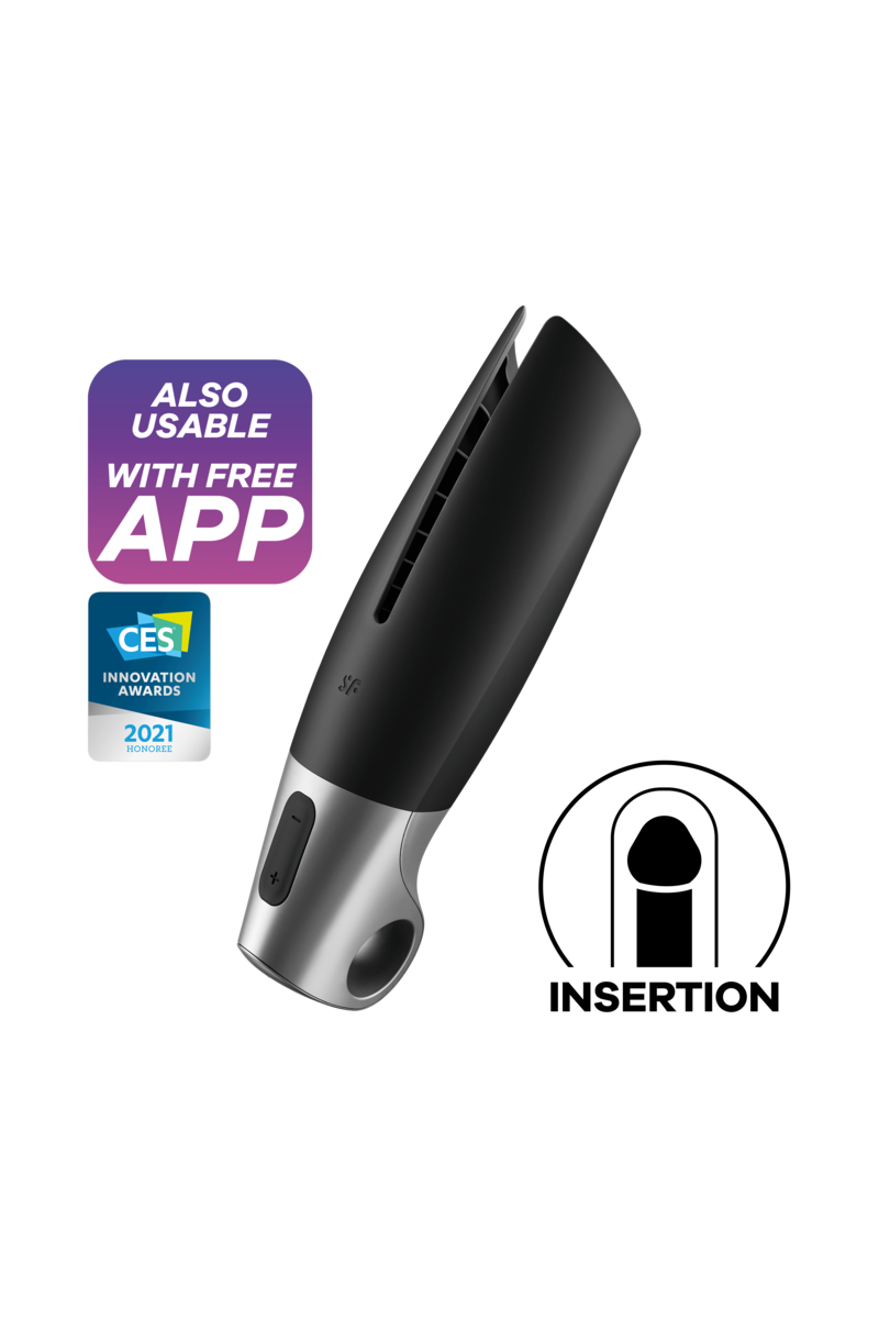 SATISFYER - POWER MASTURBATOR NEGRO Y PLATA