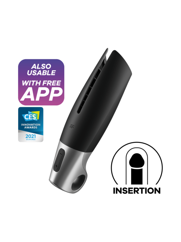 SATISFYER - POWER MASTURBATOR NEGRO Y PLATA
