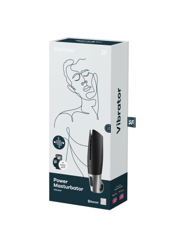 SATISFYER - POWER MASTURBATOR NEGRO Y PLATA