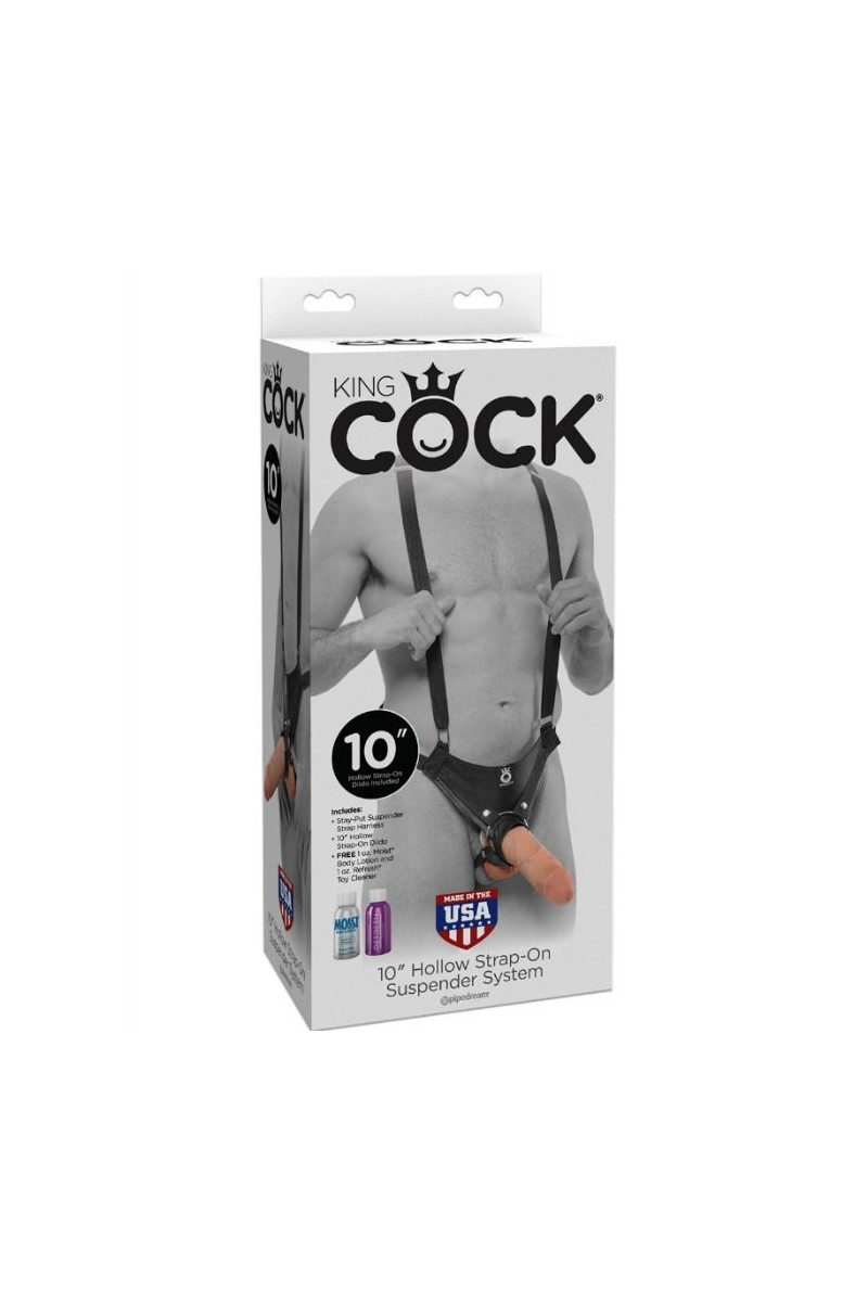 KING COCK - STRAP-ON CON DILDO HUECO 25.5 CM Y TIRANTES COLOR CARNE