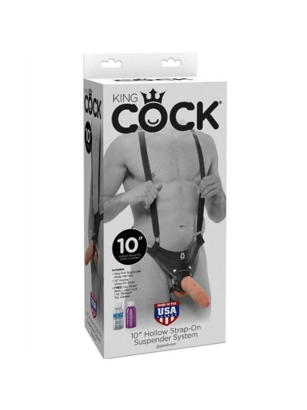 KING COCK - STRAP-ON CON DILDO HUECO 25.5 CM Y TIRANTES COLOR CARNE