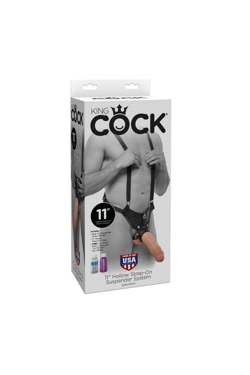 KING COCK - STRAP-ON CON DILDO HUECO 28 CM Y TIRANTES COLOR CARNE