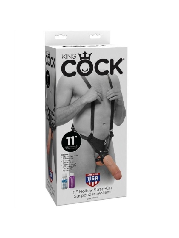 KING COCK - STRAP-ON CON DILDO HUECO 28 CM Y TIRANTES COLOR CARNE