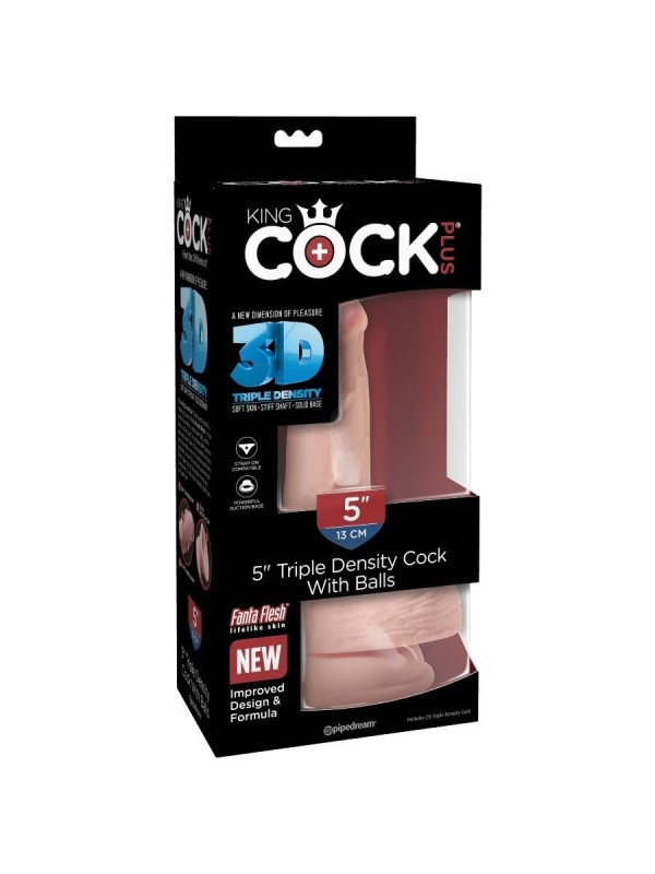 KING COCK - DILDO TRIPLE DENSIDAD 13 CM CON TESTICULOS