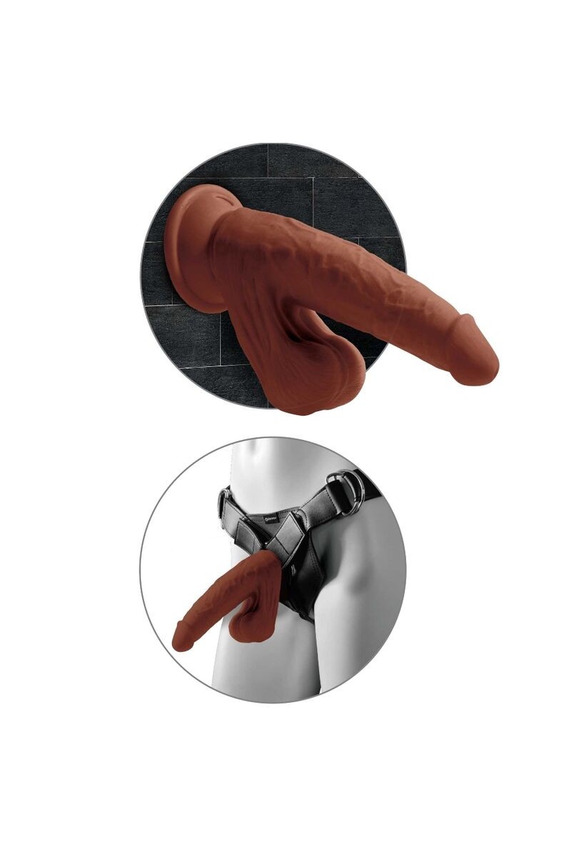 KING COCK - PLUS 3D DILDO SWINGING BALLS 24.5 CM MARRON