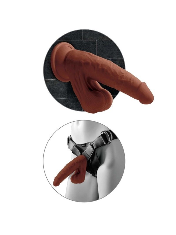 KING COCK - PLUS 3D DILDO SWINGING BALLS 24.5 CM MARRON
