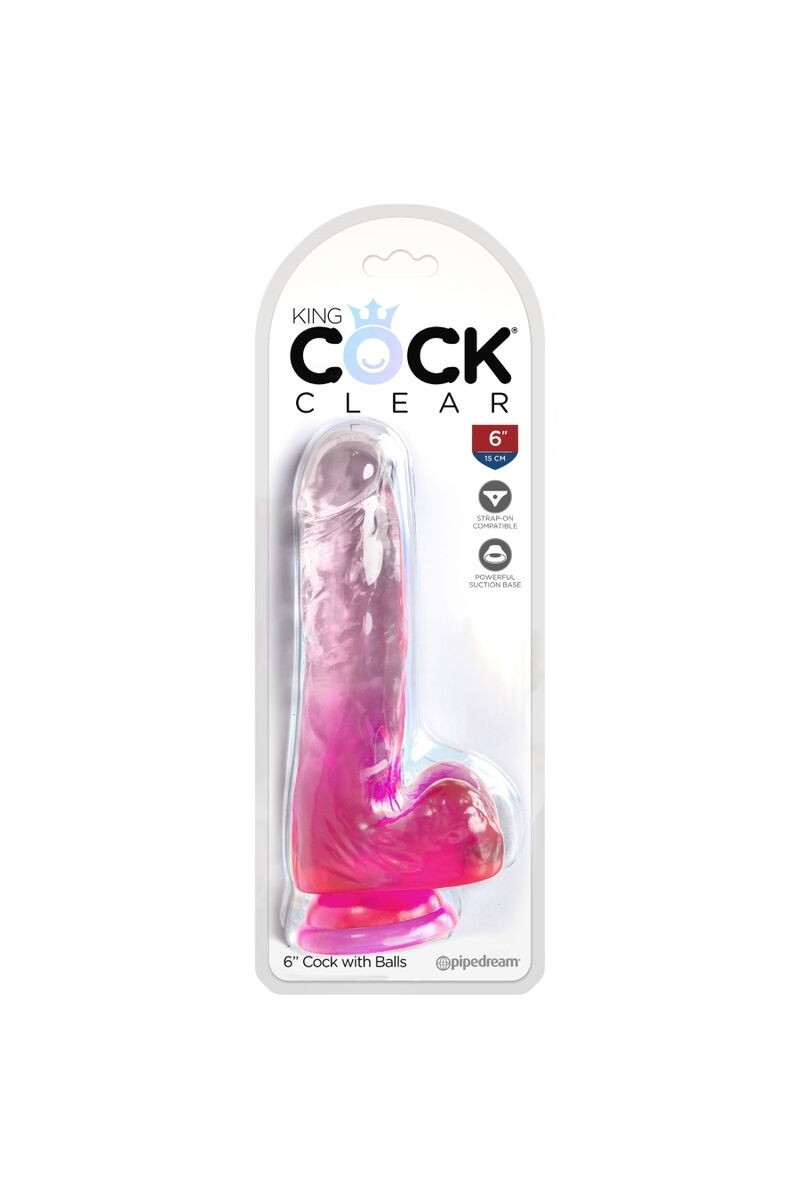 KING COCK - CLEAR PENE REALISTICO CON TESTICULOS 13.5 CM ROSA