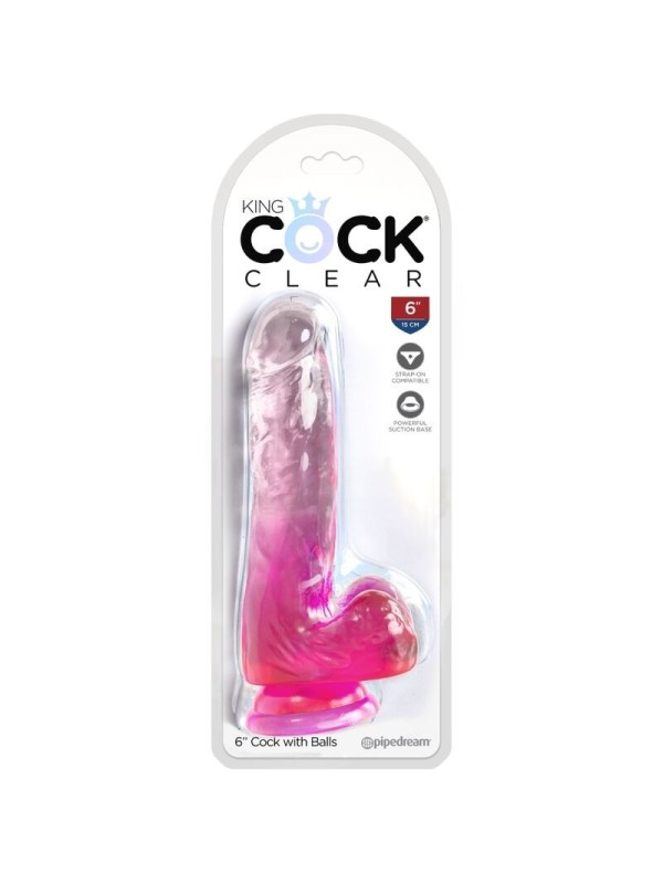KING COCK - CLEAR PENE REALISTICO CON TESTICULOS 13.5 CM ROSA