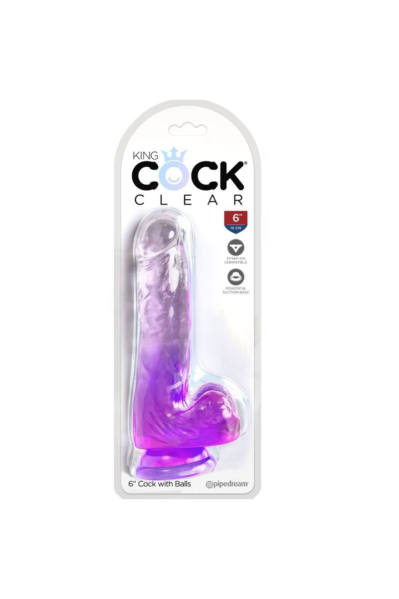 KING COCK - CLEAR PENE REALISTICO CON TESTICULOS 13.5 CM MORADO