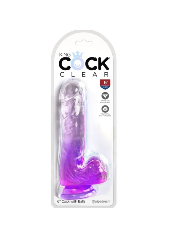 KING COCK - CLEAR PENE REALISTICO CON TESTICULOS 13.5 CM MORADO