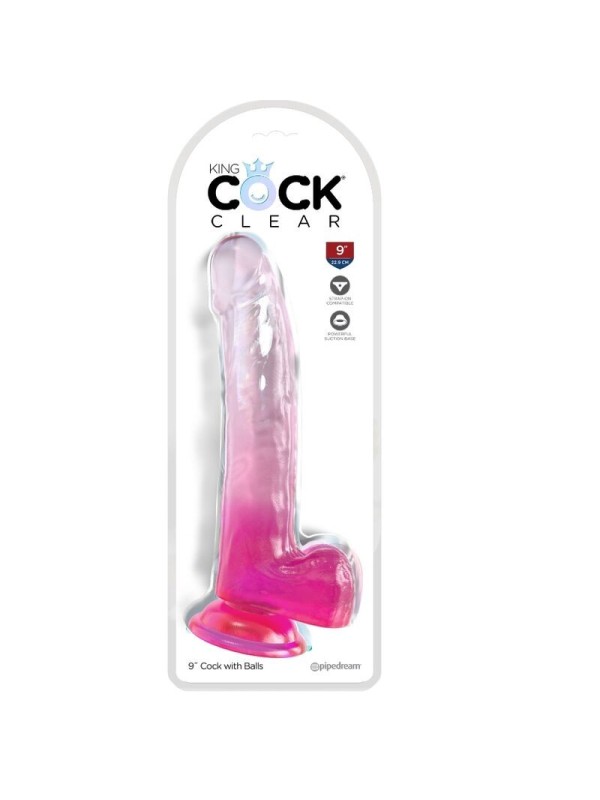 KING COCK - CLEAR DILDO CON TESTICULOS 20.3 CM ROSA