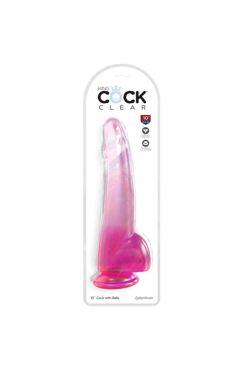 KING COCK - CLEAR DILDO CON TESTICULOS 19 CM ROSA