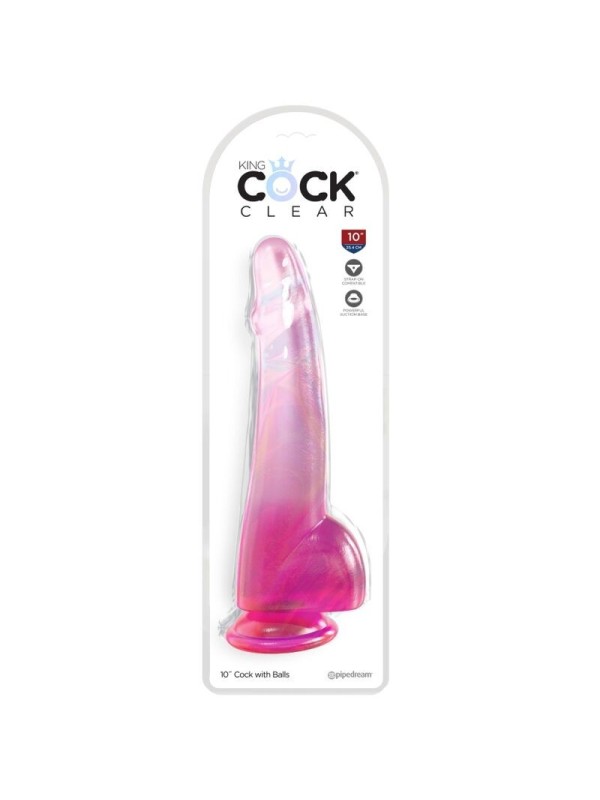 KING COCK - CLEAR DILDO CON TESTICULOS 19 CM ROSA