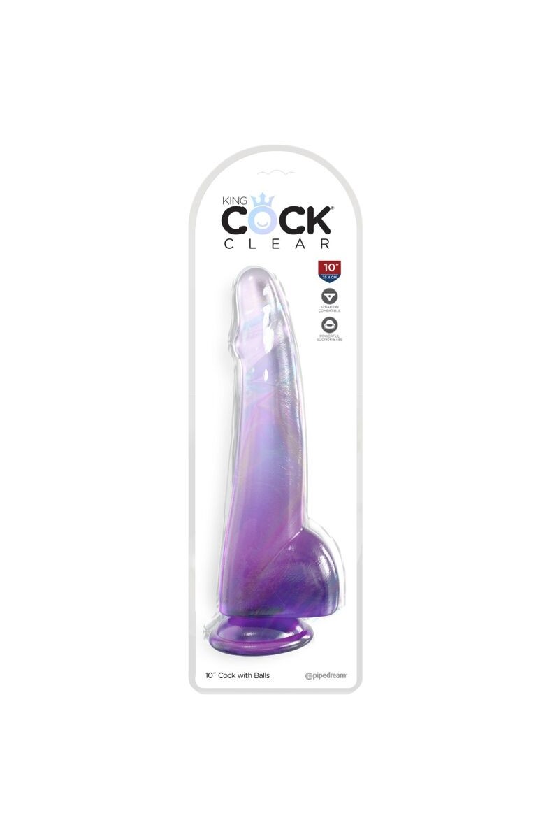 KING COCK - CLEAR DILDO CON TESTICULOS 19 CM MORADO