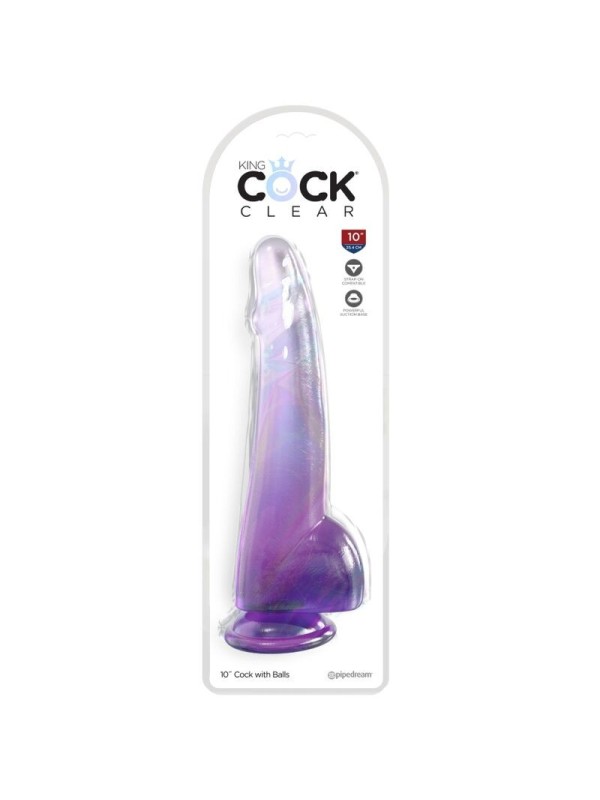 KING COCK - CLEAR DILDO CON TESTICULOS 19 CM MORADO