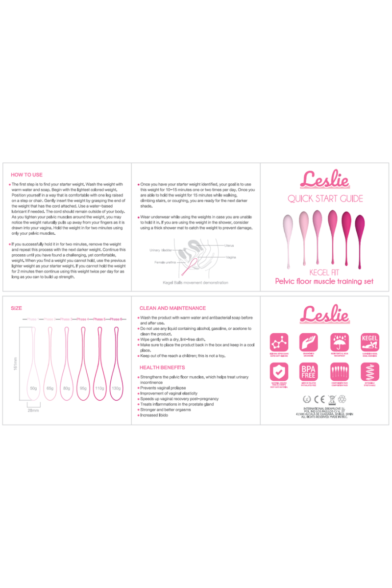 LESLIE - KEGEL FIT ENTREGADOR SUELO PELVICO 6 PESOS