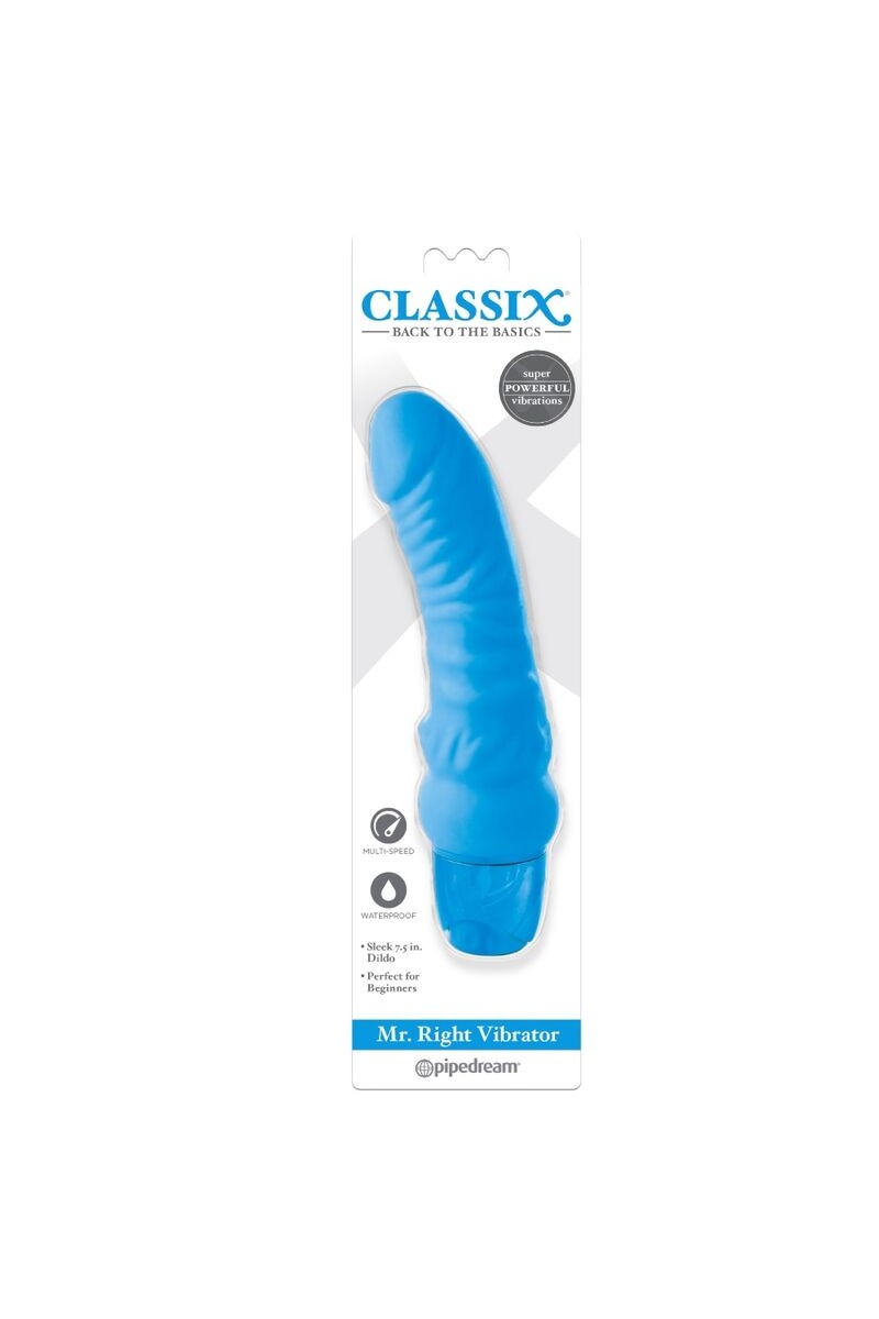 CLASSIX - DILDO VIBRADOR MR. RIGHT MULTIVELOCIDAD 15.5 CM AZUL