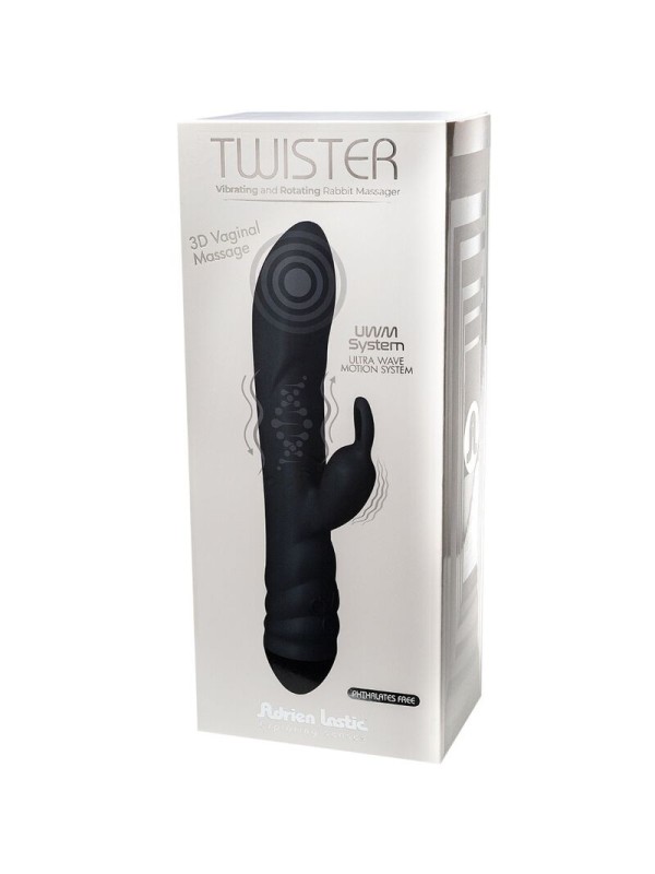 ADRIEN LASTIC - TWISTER MASAJEADOR VIBRADOR Y ROTADOR RABBIT NEGRO