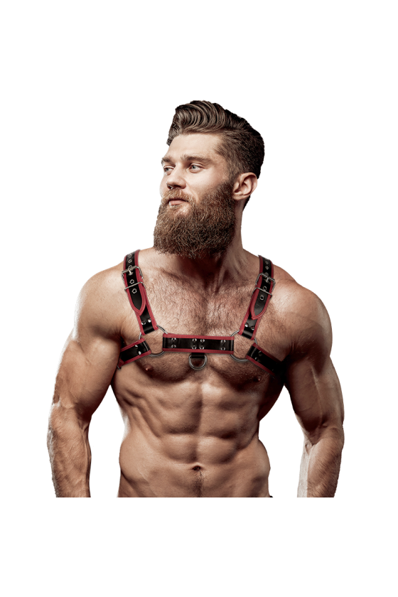 FETISH SUBMISSIVE ATTITUDE - ARNÉS ECOPIEL PECHO HOMBRE NEGRO/ROJO