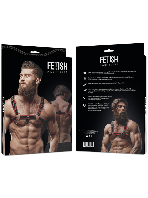 FETISH SUBMISSIVE ATTITUDE - ARNÉS ECOPIEL PECHO HOMBRE NEGRO/ROJO