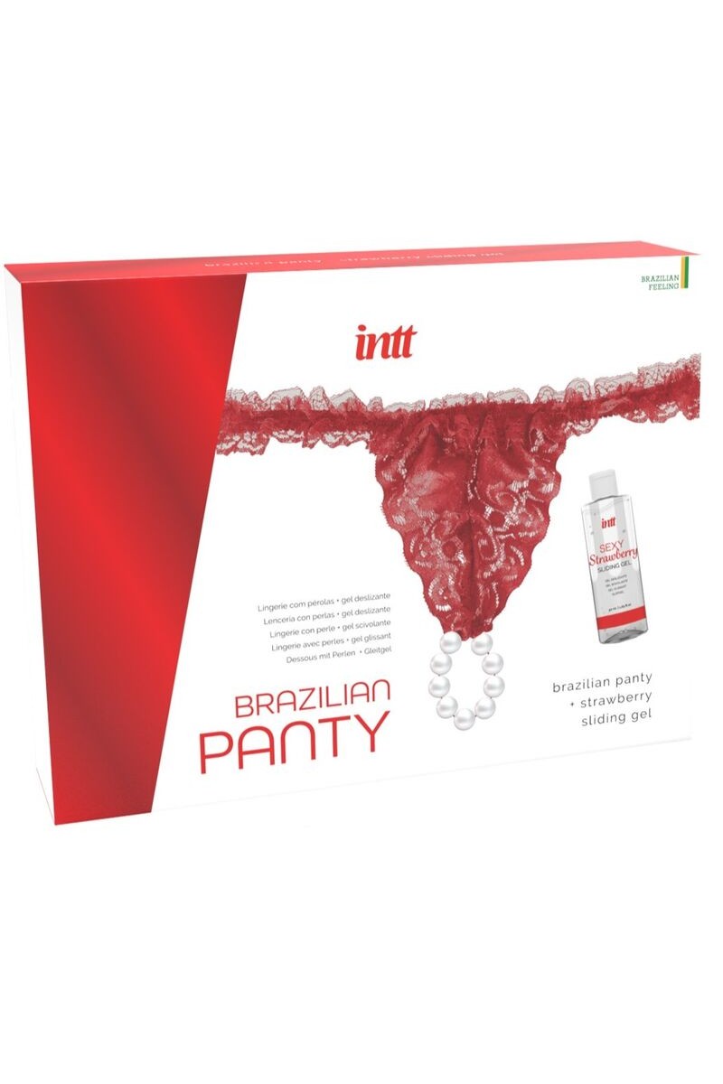 INTT RELEASES - PANTY BRASILEÑO ROJA CON PERLAS Y GEL LUBRICANTE 50 ML
