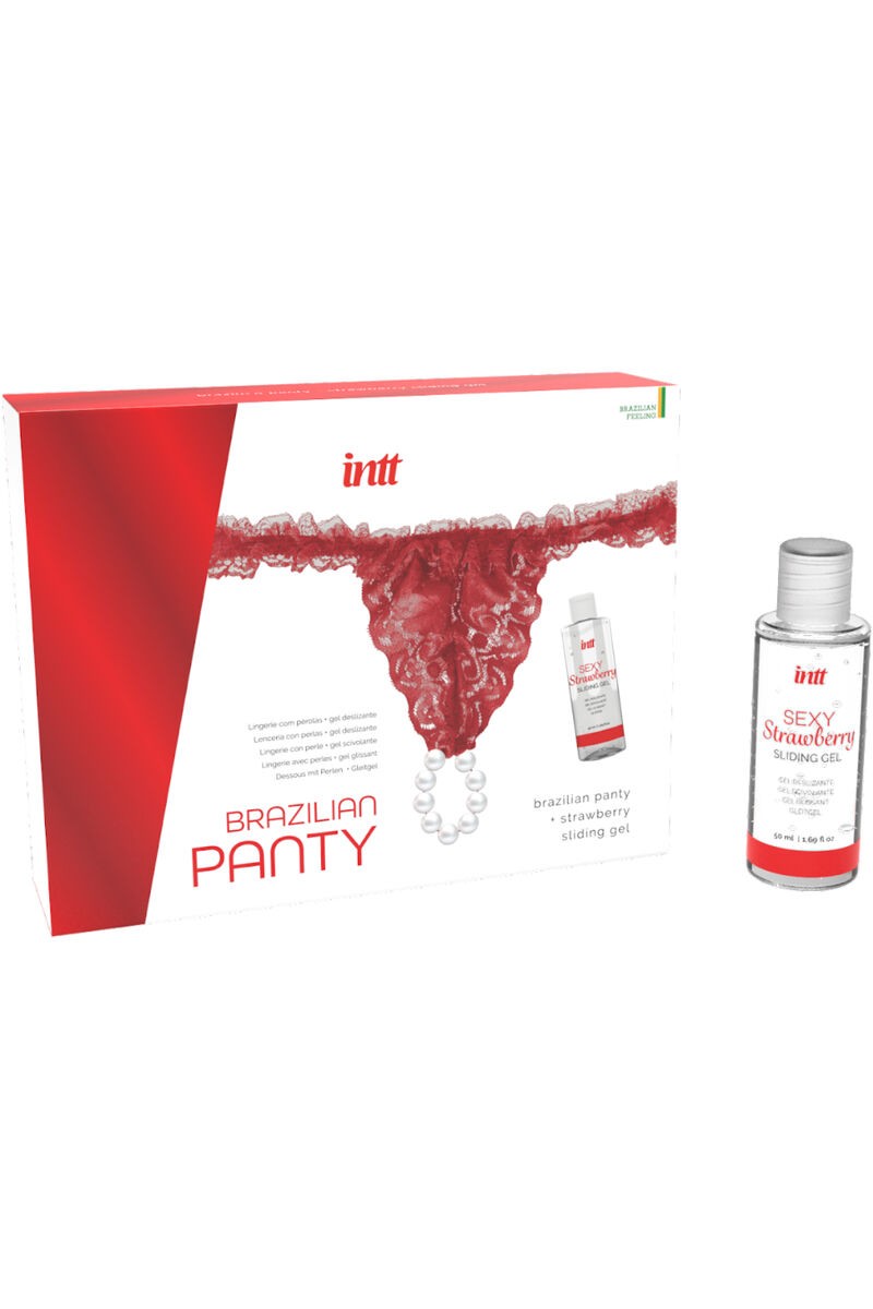 INTT RELEASES - PANTY BRASILEÑO ROJA CON PERLAS Y GEL LUBRICANTE 50 ML