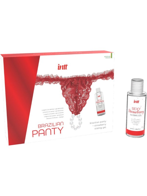 INTT RELEASES - PANTY BRASILEÑO ROJA CON PERLAS Y GEL LUBRICANTE 50 ML