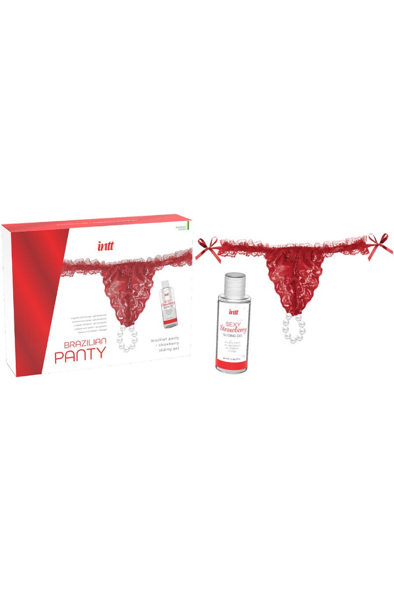 INTT RELEASES - PANTY BRASILEÑO ROJA CON PERLAS Y GEL LUBRICANTE 50 ML