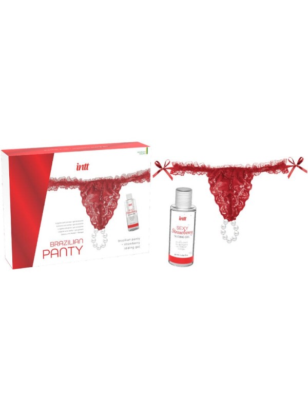 INTT RELEASES - PANTY BRASILEÑO ROJA CON PERLAS Y GEL LUBRICANTE 50 ML