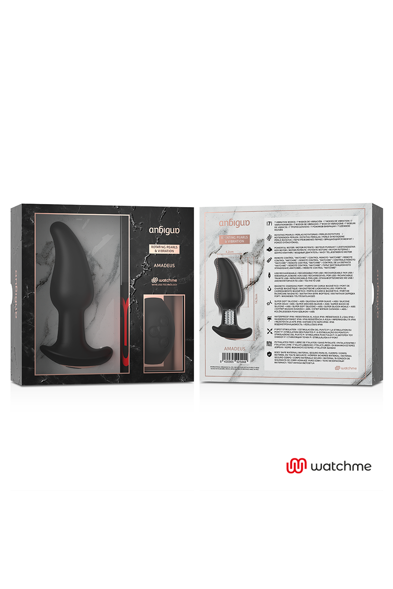ANBIGUO - WATCHME  REMOTO PLUG ANAL VIBRADOR  ROTACIÓN PERLAS AMADEUS