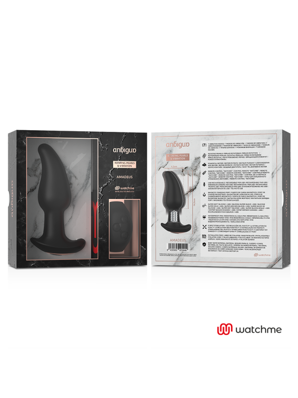ANBIGUO - WATCHME  REMOTO PLUG ANAL VIBRADOR  ROTACIÓN PERLAS AMADEUS