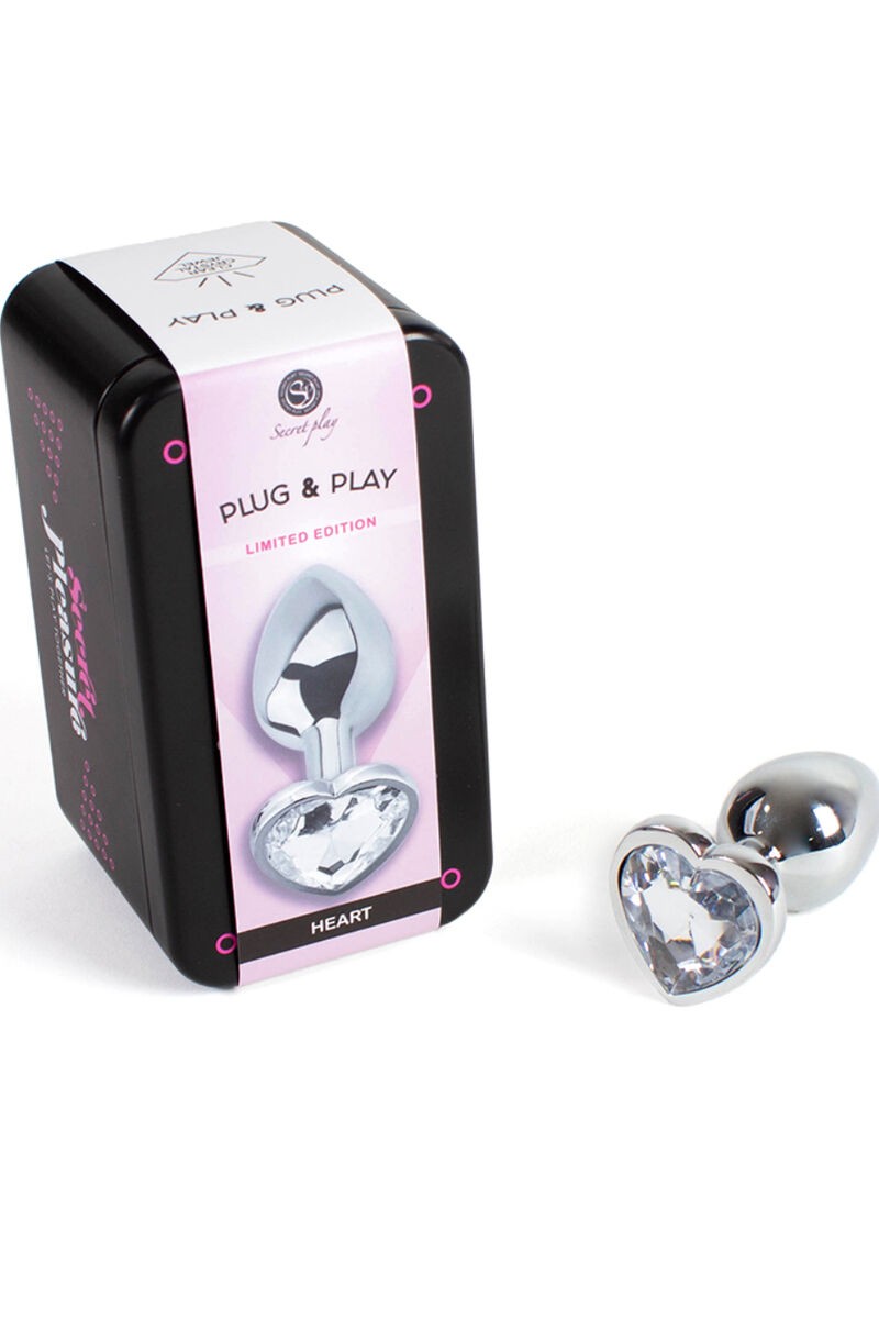 SECRETPLAY - METAL BUTT PLUG CORAZÓN TRANSPARENTE TALLA S 7 CM