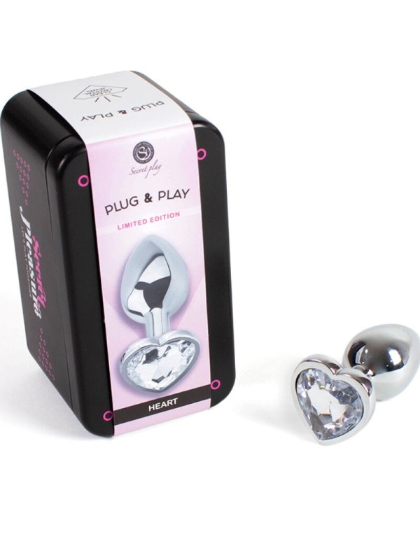 SECRETPLAY - METAL BUTT PLUG CORAZÓN TRANSPARENTE TALLA S 7 CM