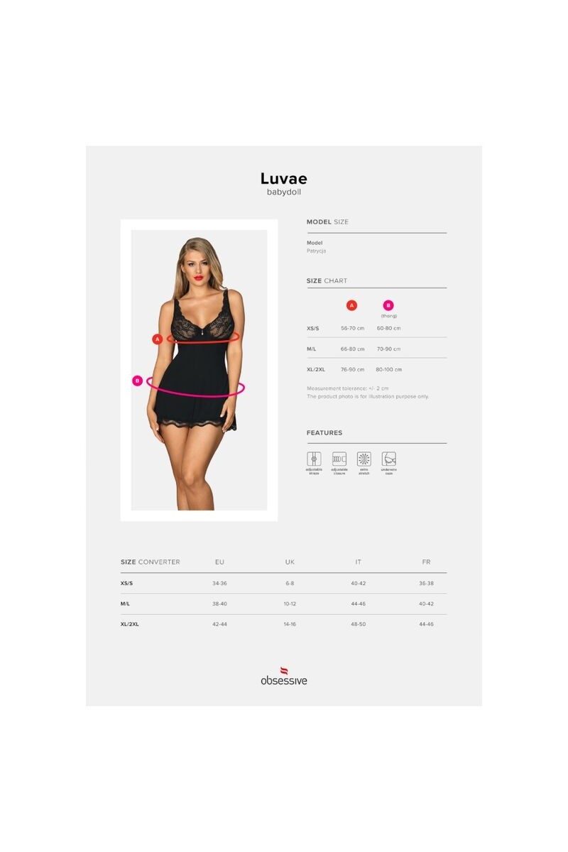 OBSESSIVE - BABYDOLL Y TANGA LUVAE NEGRO XS/S