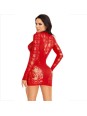 LEG AVENUE - MINI VESTIDO DE ENCAJE CON MANGA LARGA ROJO