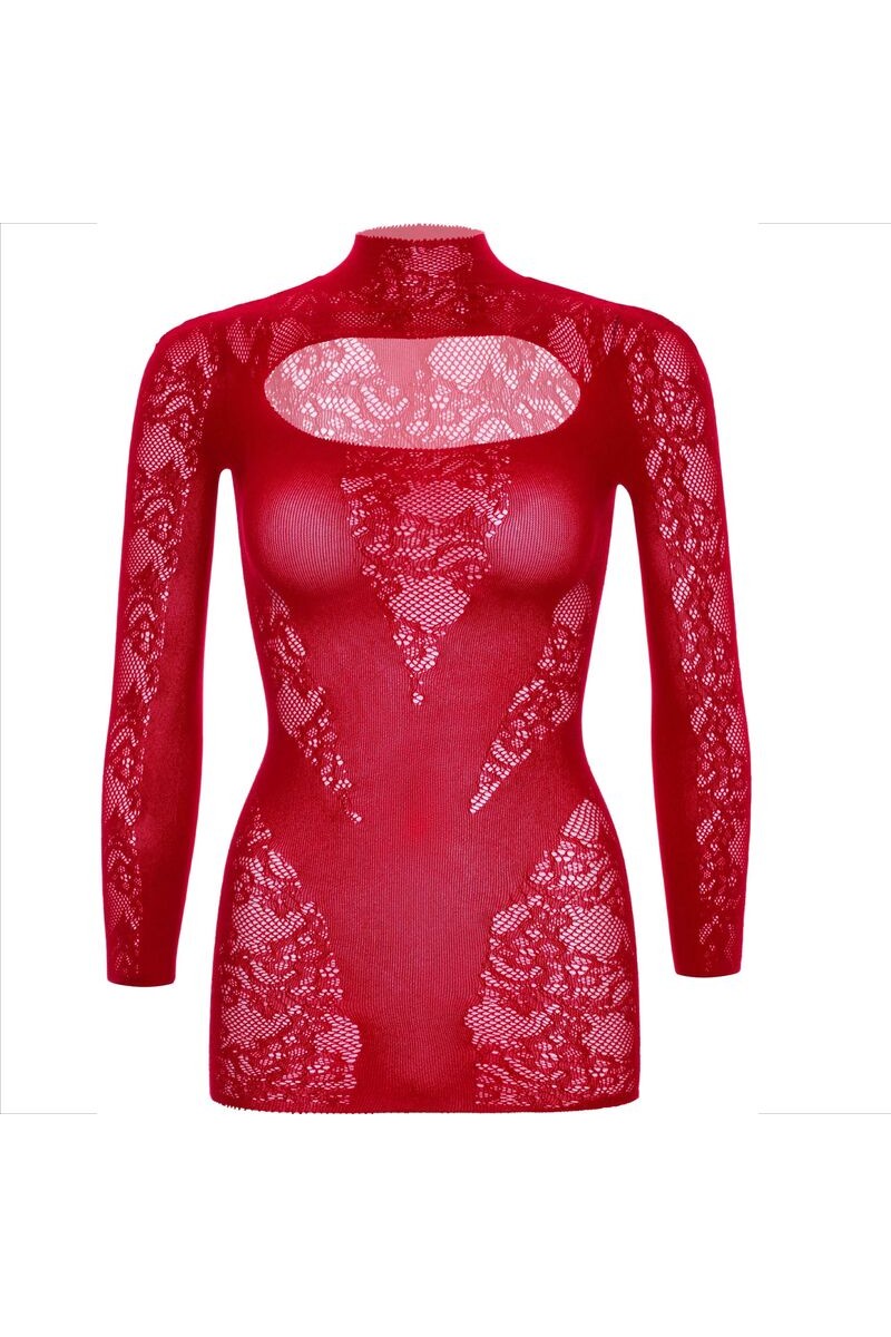 LEG AVENUE - MINI VESTIDO DE ENCAJE CON MANGA LARGA ROJO