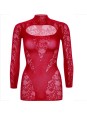 LEG AVENUE - MINI VESTIDO DE ENCAJE CON MANGA LARGA ROJO