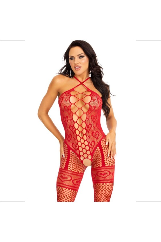 LEG AVENUE - BODYSTOCKING CUELLO HALTER RED CORAZONES ROJO