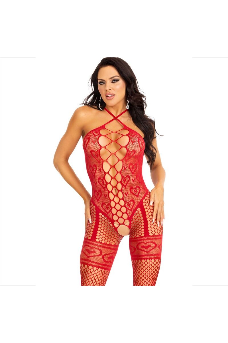 LEG AVENUE - BODYSTOCKING CUELLO HALTER RED CORAZONES ROJO