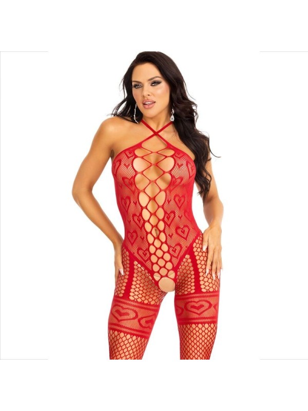 LEG AVENUE - BODYSTOCKING CUELLO HALTER RED CORAZONES ROJO