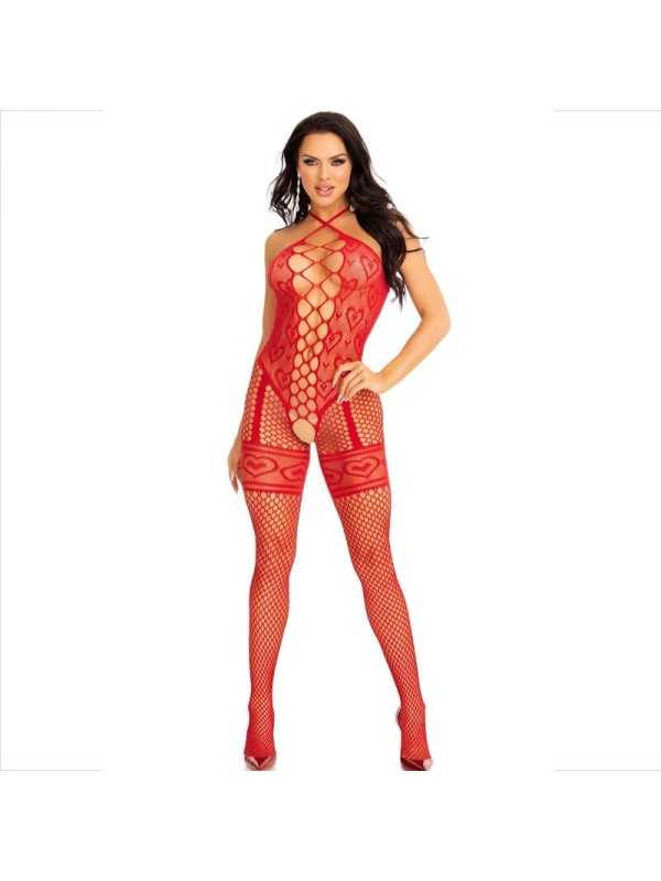 LEG AVENUE - BODYSTOCKING CUELLO HALTER RED CORAZONES ROJO
