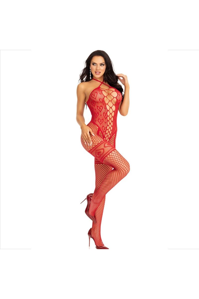 LEG AVENUE - BODYSTOCKING CUELLO HALTER RED CORAZONES ROJO