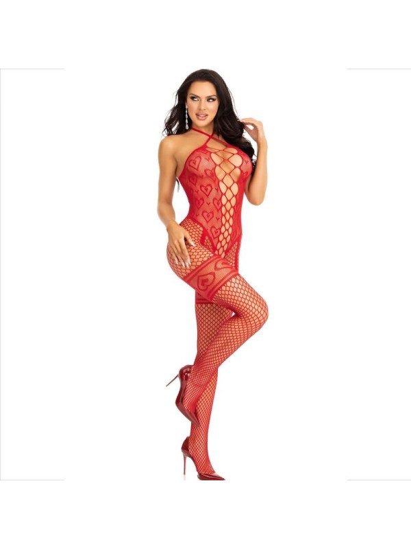 LEG AVENUE - BODYSTOCKING CUELLO HALTER RED CORAZONES ROJO