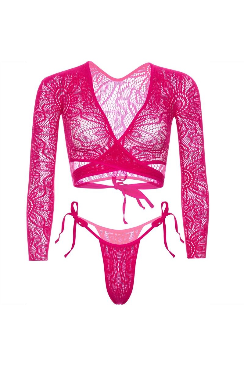 LEG AVENUE - TOP CORTO DE ENCAJE CON TANGA