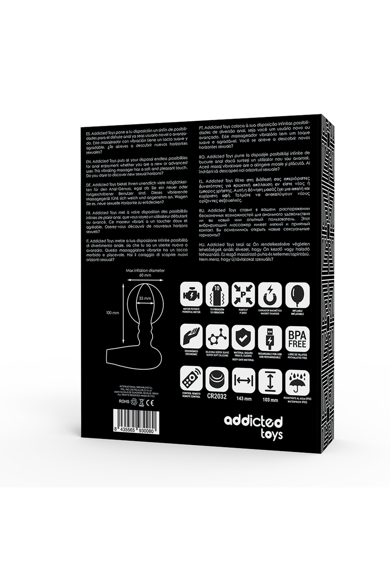 ADDICTED TOYS - PLUG INFLABLE CONTROL REMOTO 10 MODOS DE VIBRACION